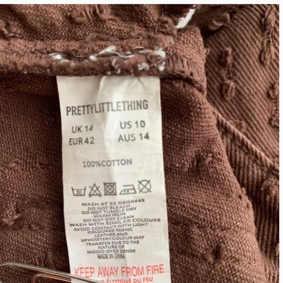 PRETTY LITTLE THING Brown Textured High- waisted 5 Pocket Jean- Sz 10 - Picture 2 of 7